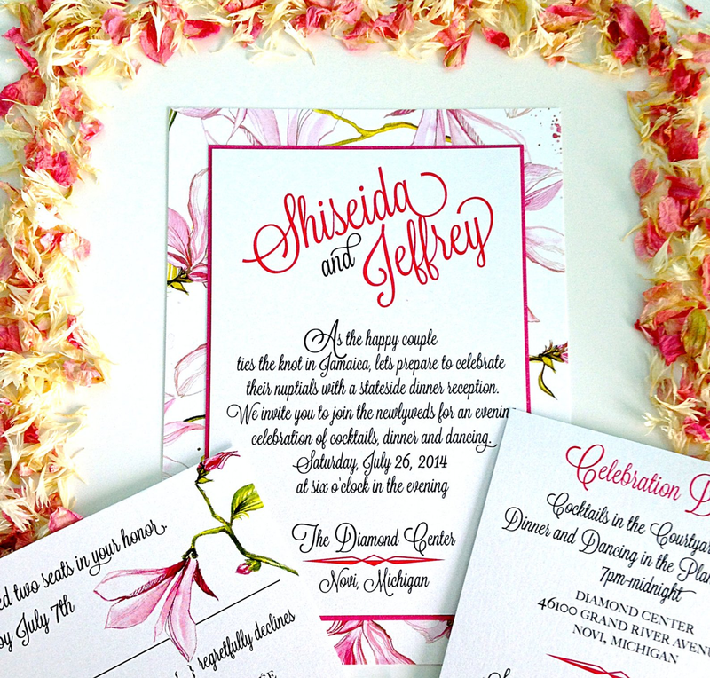 floral wedding invitation or reception invitation