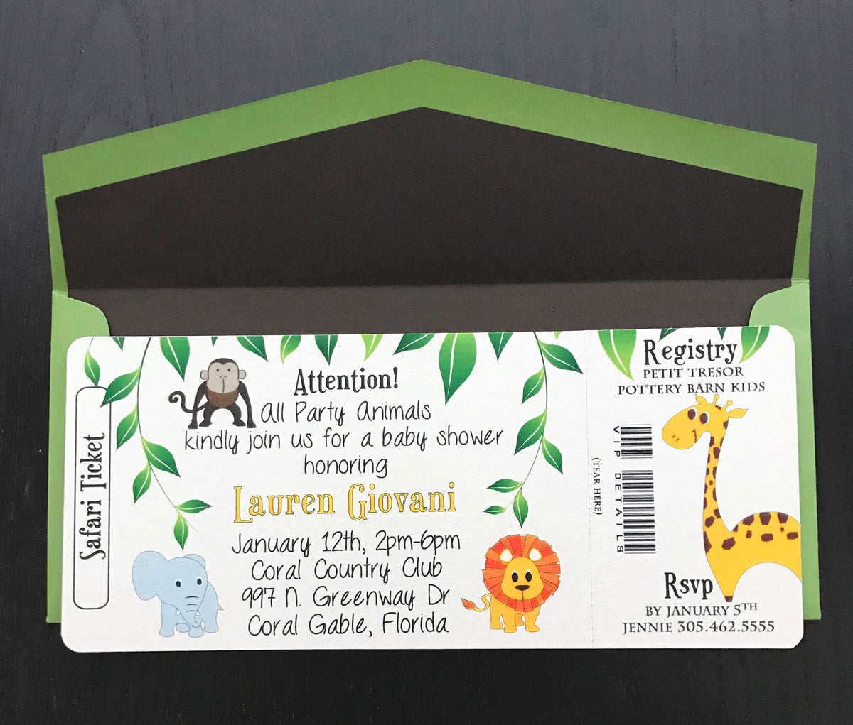 safari theme baby shower invitation