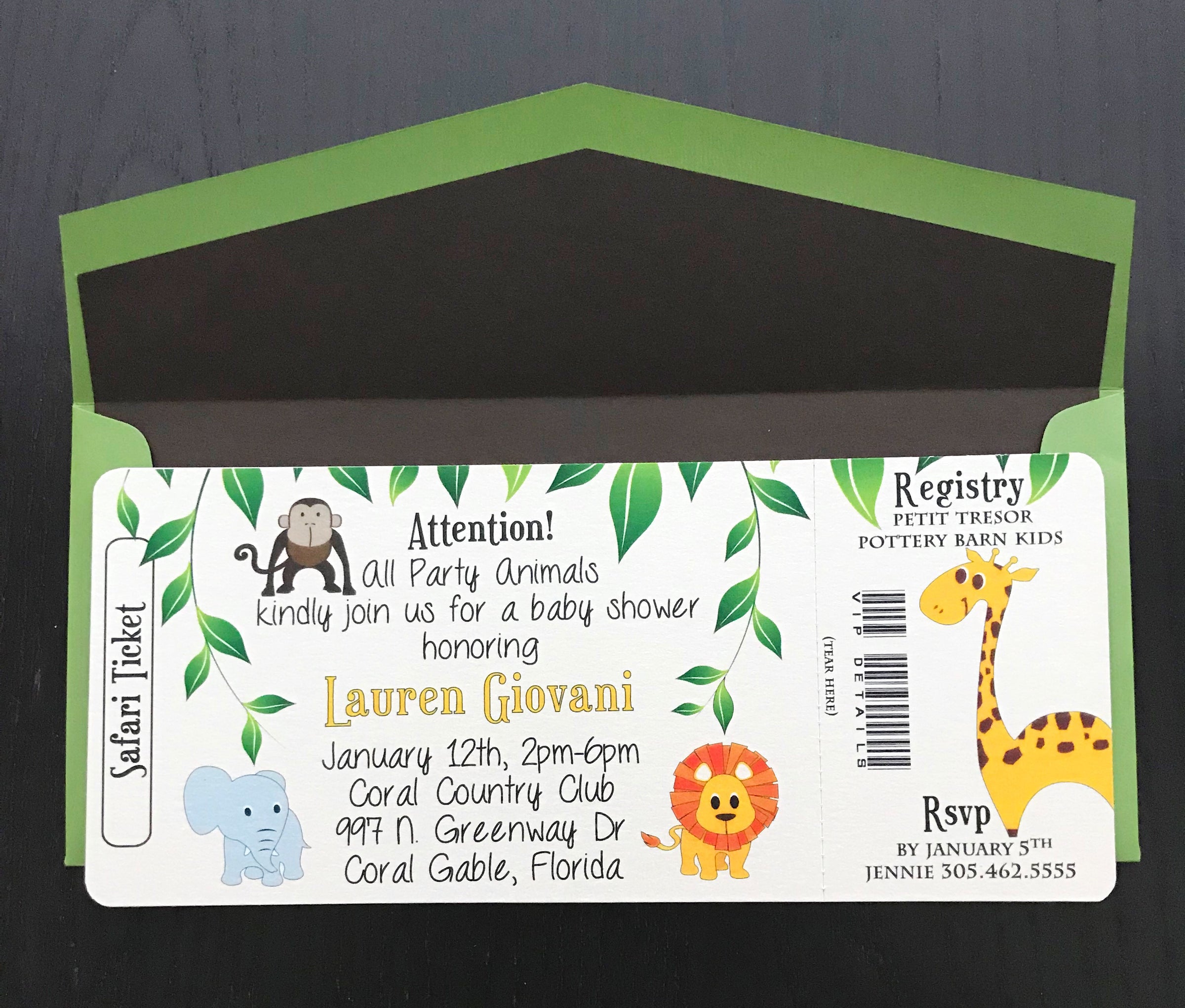 safari theme baby shower invitation