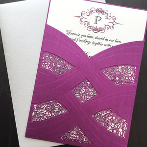 Monogram wedding invite in Laser cut pocket by poetic twist