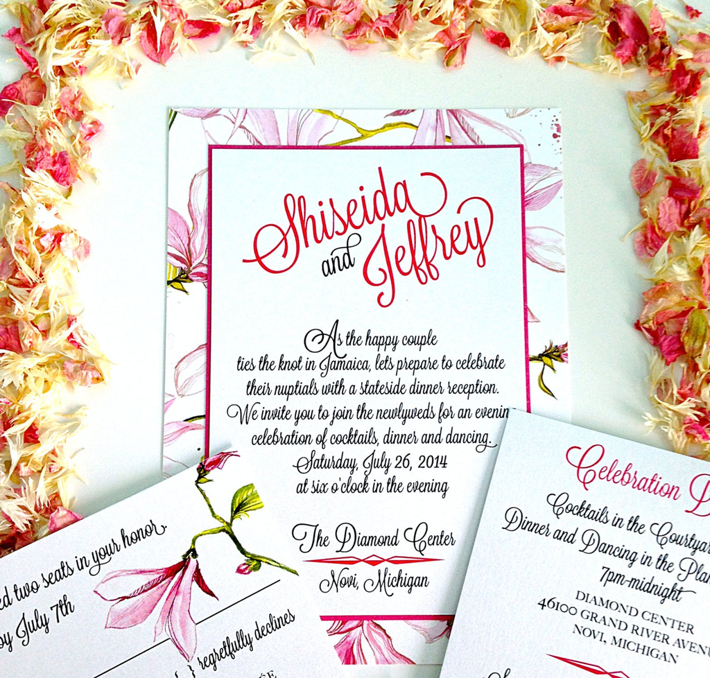 floral wedding invitation or reception invitation