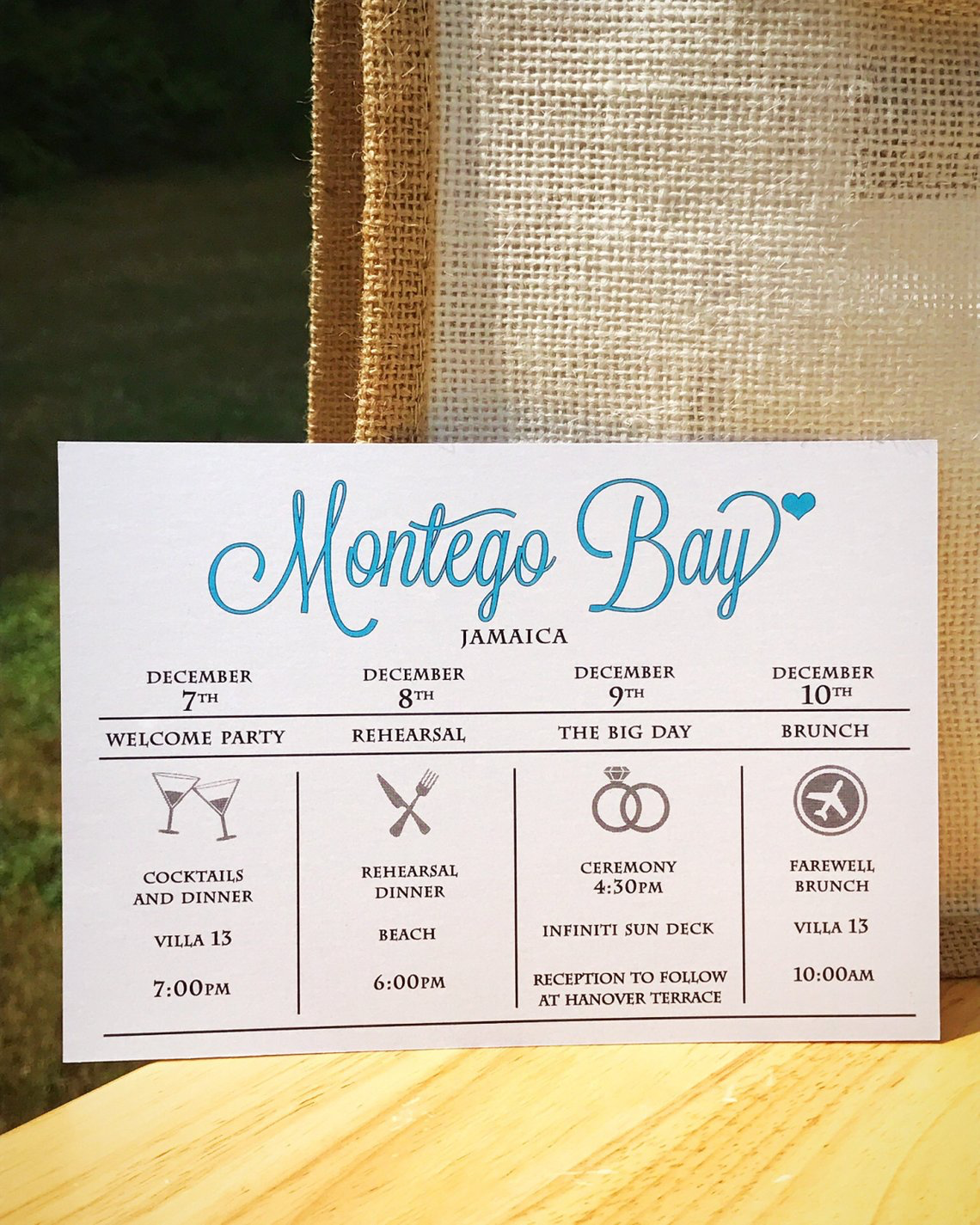 Destination Wedding Itinerary - Wedding Timeline - Weekend Agenda