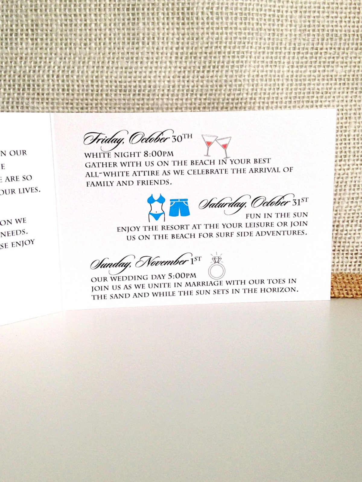 Monogram Destination Wedding Itinerary - Wedding Timeline