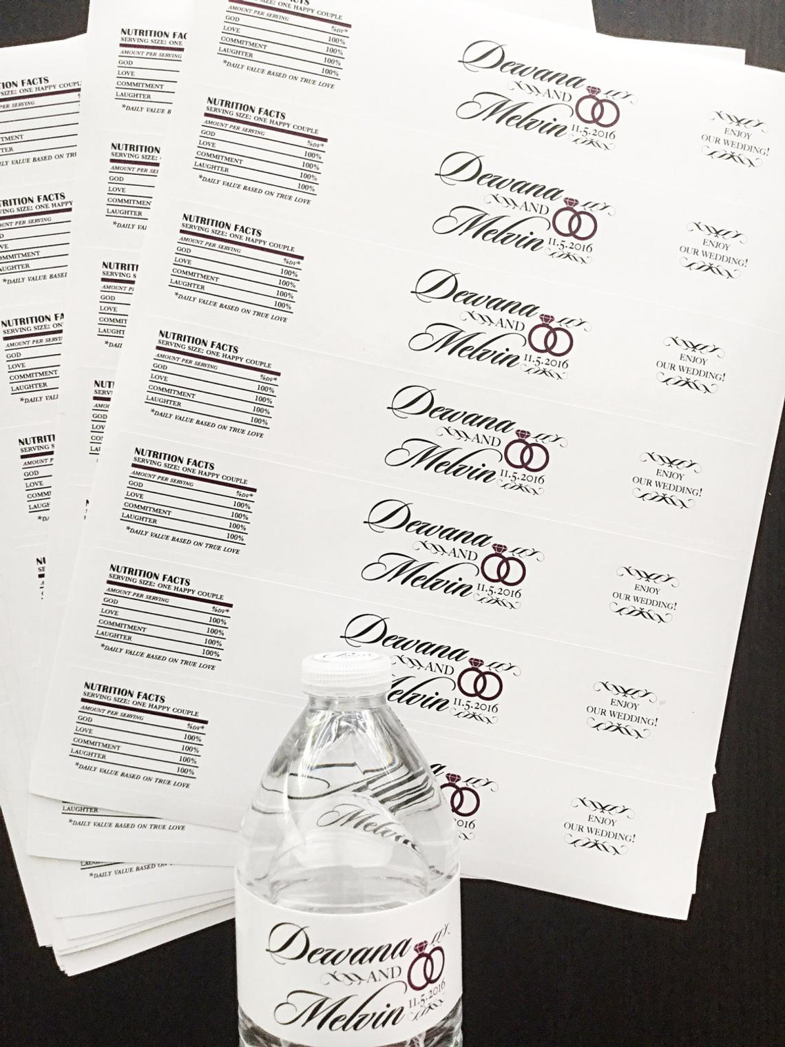 Personalized Water Bottle Labels - Wedding Rings