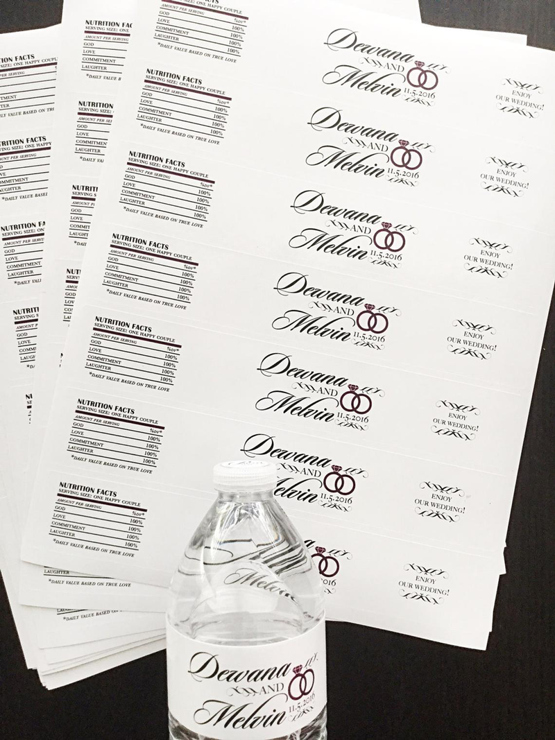 Personalized Water Bottle Labels - Wedding Rings