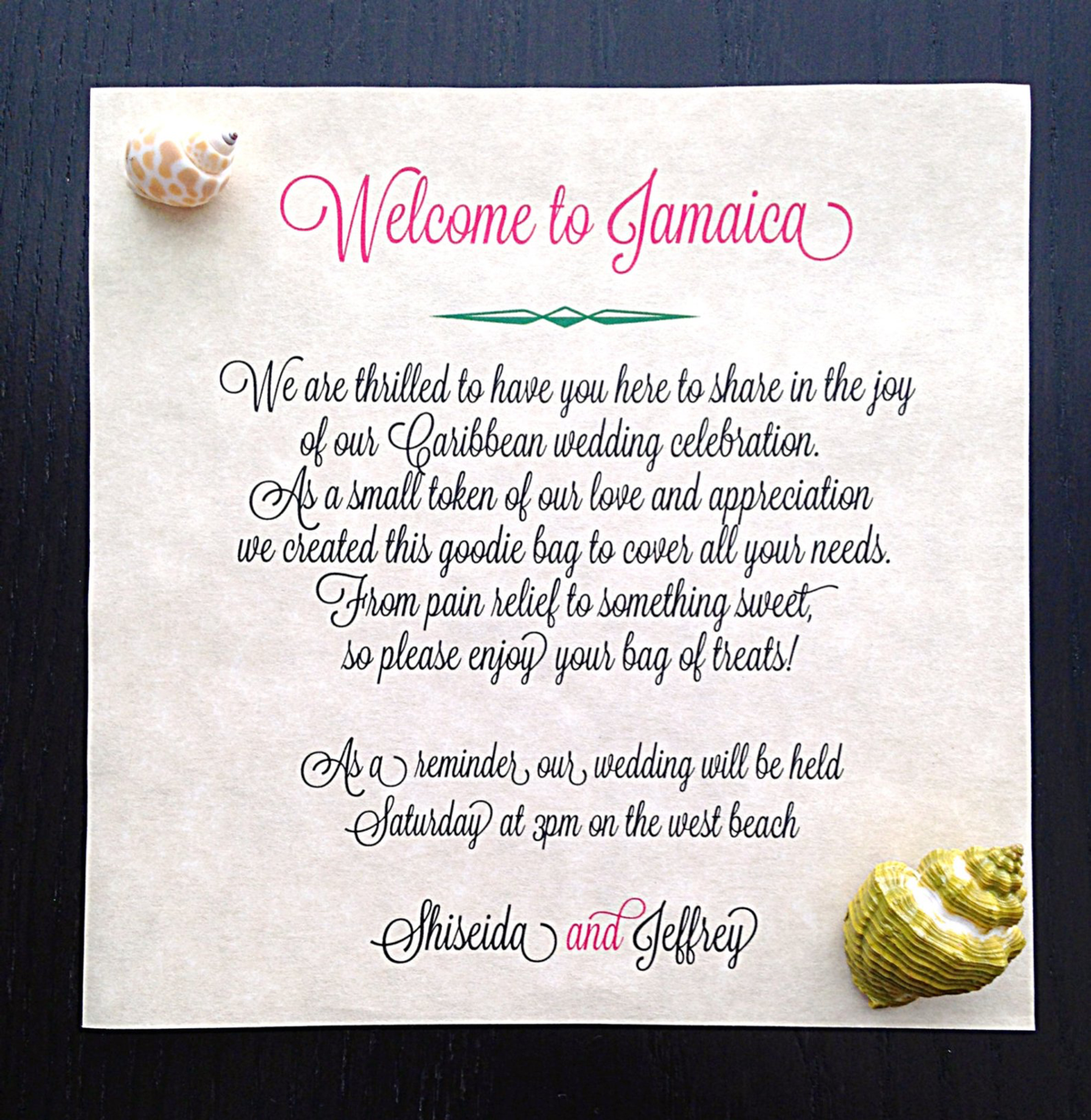 Destination wedding favors